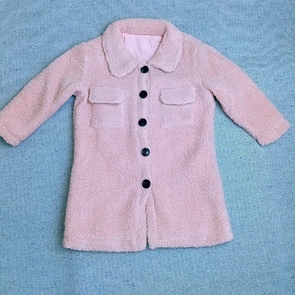 Unbranded Sherpa Fleece Coat Girls 4Y Pink Excellent Longline Teddy Jacket